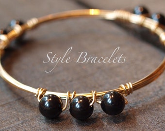 Pearl Wire Wrapped Bangle Bracelet | Swarovski Mystic Black Pearl Wire Bracelet | Wire Wrapped Bangle | Bourbon and Boweties Inspired