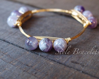 Wire Wrapped Bangle Bracelet | 12 mm Purple Amethyst Wire Bracelet | Wire Bangle | Wire Wrapped Bangle | Bourbon and Boweties Inspired