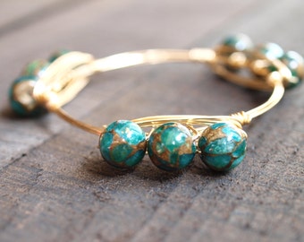 Wire Wrapped Bangle Bracelet | Green Jade Wire Wrapped Bracelet | Wire Bangle | Wire Wrapped Bangle | Jade Green Stone Bracelet