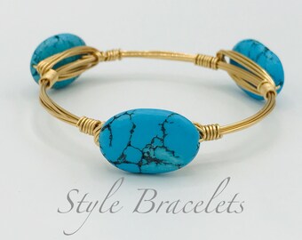 Wire Wrapped Bangle Bracelet | Blue Turquoise Howlite Wire Wrapped Bracelet | Wire Bracelet | Wire Bangle | Bourbon and Boweties Inspired