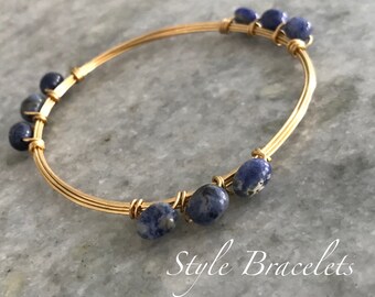 Wire Wrapped Bangle Bracelet | Blue Sodalite Freeform Nugget and Wire Bracelet | Wire Bangle | Wire Wrapped Bangle