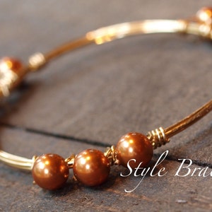 Pearl Wire Wrapped Bangle Bracelet | Swarovski Copper Pearl Wire Bracelet | Wire Bangle | Wire Wrapped Bangle | Bourbon Boweties Inspired