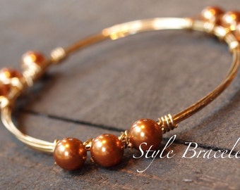 Pearl Wire Wrapped Bangle Bracelet | Swarovski Copper Pearl Wire Bracelet | Wire Bangle | Wire Wrapped Bangle | Bourbon Boweties Inspired
