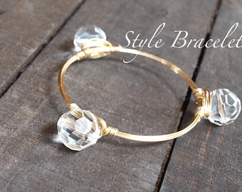 Wire Wrapped Bangle Bracelet | Clear Faceted 18mm Glass Bead Wire Wrapped Bracelet | Bourbon and Boweties Inspired