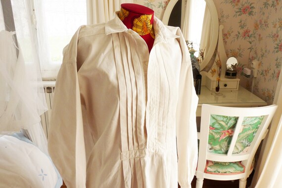 Antique Men's Shirt, French Hand Woven Linen Circ