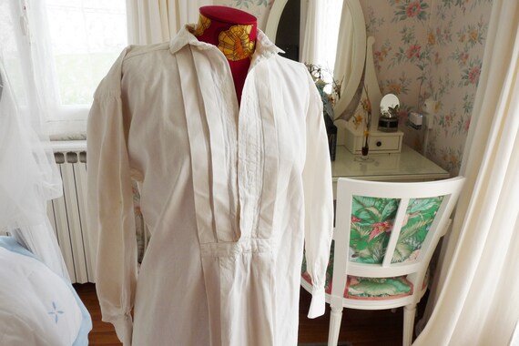 Antique Men's Shirt, French Hand Woven Linen Circ