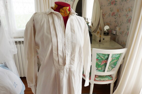 Antique Men's Shirt, French Hand Woven Linen  Cir… - image 1