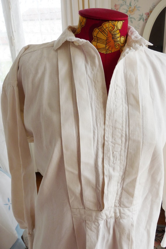 Antique Men's Shirt, French Hand Woven Linen  Cir… - image 3