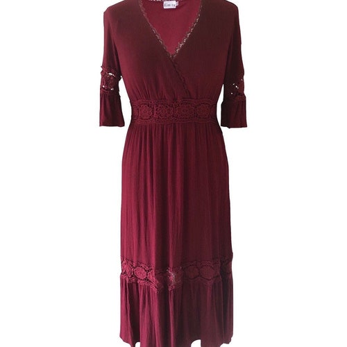 Burgundy Wrap Dress Robe Long Sleeve Red Maxi Dress Maroon - Etsy