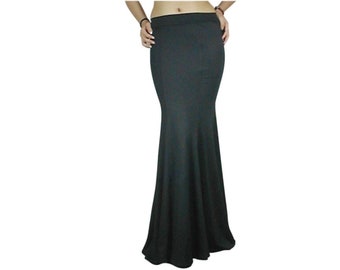 Plain Black Fishtail Maxi Skirt