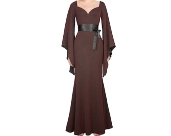 Long Dark Burgundy Gothic Fishtail Dress Evening Gown