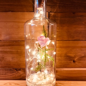 Glass Wedding Table Forever Rose Bud Flower Personalise Lantern Pink
