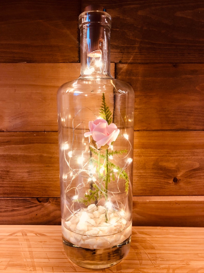 Glass Wedding Table Forever Rose Bud Flower Personalise Lantern Pink