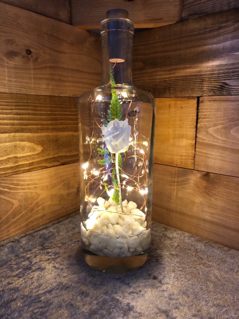 Glass Wedding Table Forever Rose Bud Flower Personalise Lantern White