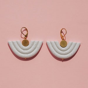 Light gray speckled polymer clay + brass drop / dangle statement earrings. Minimal, modern every day jewelry inspired by summer.