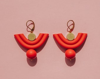 Terracotta polymer clay + brass drop / dangle statement earrings. Minimal, modern every day jewelry inspired by summer.