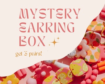 COLOURFUL EDITION / 3 pairs of earrings / Mystery box / Surprise earring box / Clay Earrings / gift idea / Lucky dip box / Gift set