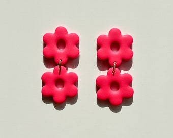 Pendientes doble flor / Joyería delicada / Regalo único / Pendiente llamativo / Pendientes abstractos / iebis / Regalo dama de honor / Pendientes de arcilla