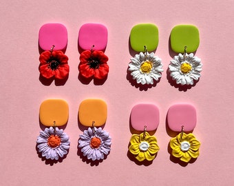 Various flower earrings / Poppy earrings / Daisy earrings / Colorful earrings / Gift idea / Summer earrings / Best friend gift / iebis