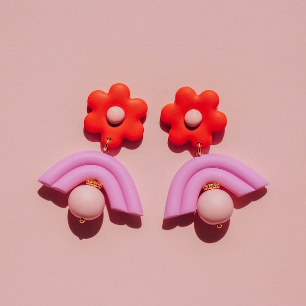 Flower earring / Retro earring / Delicate jewelry / Unique gift / Statement earring / Abstract earring / iebis / Bridesmaid gift / 60s 70s