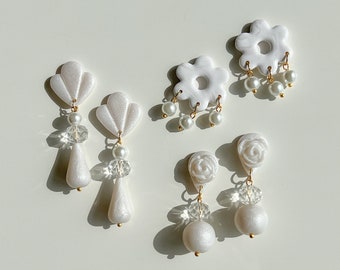 Boucles d'oreilles coquettes / Boucles d'oreilles de mariage / Boucles d'oreilles en pâte polymère / Boucles d'oreilles de mariée / Cadeau pour elle / Boucles d'oreilles féminines / iebis / Boucles d'oreilles roses