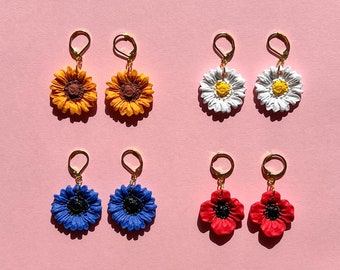 Smmer flower earrings / Daisy earrings / Cornflower earrings / Dangle earring / Poppy earrings / Polymer clay earrings / iebis / Gift idea