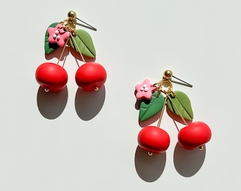 Cherry earrings / Clay earrings / Fruit earrings / Berry earrings / Summer earrings / iebis / Polymer clay jewelry / Gift idea for her