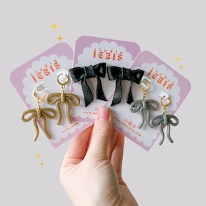 Black and Gold Bow Earring | Lightweight Polymer Clay Dangles | NYE Party Jewelry | Festive Holiday Accessories | Cute Handmade Gift for Her