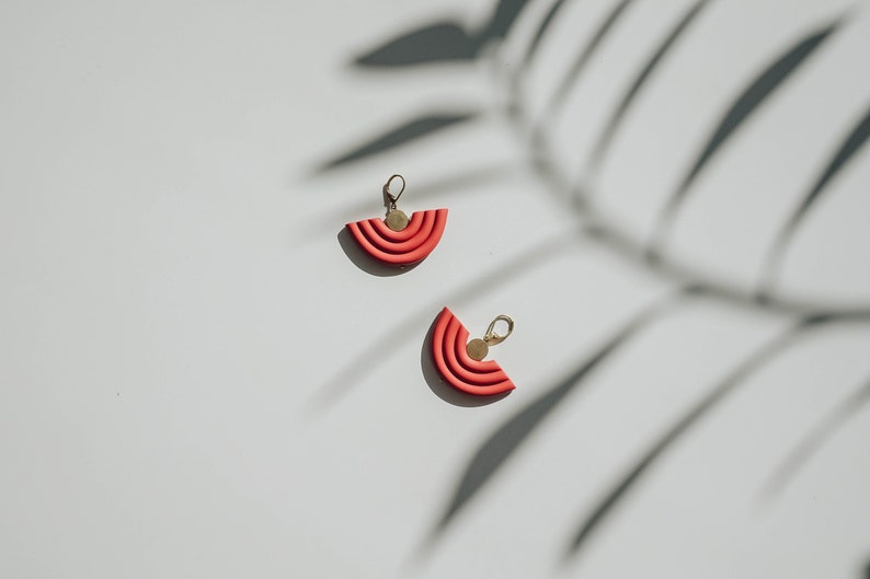 Terracotta u shape polymer clay statement earrings. Modern and minimal every day clay jewelry. Cute bohemian dangle / drop earrings. image 10