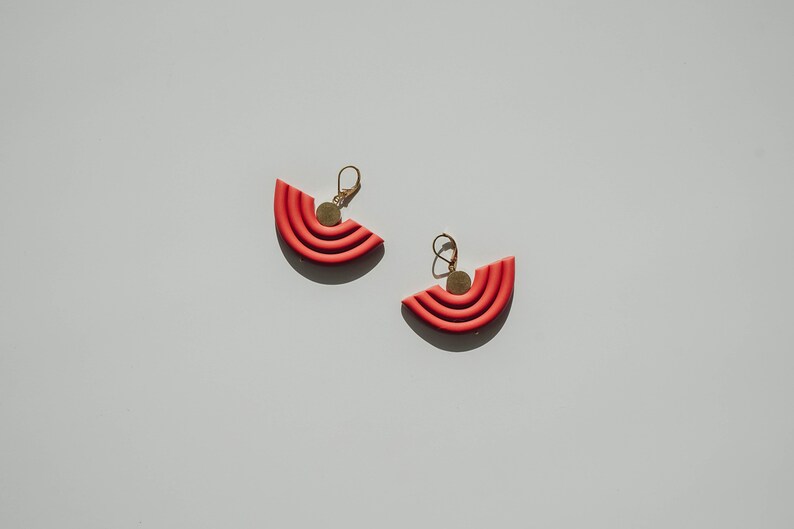 Terracotta u shape polymer clay statement earrings. Modern and minimal every day clay jewelry. Cute bohemian dangle / drop earrings. image 2