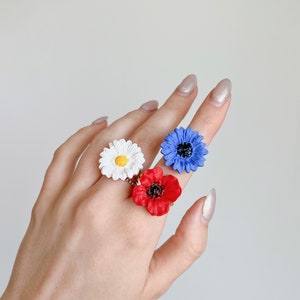 Wildflower 3 ring set. Polymer clay ring. Clay jewelry. Daisy ring. iebis. Bridesmaid gift. Best friend gift. Mom gift. Summer jewelry. image 5