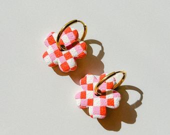 Checkerboard hoop earrings / Polymer clay earrings / Colorful earrings / Playful earrings / Statement earrings / Quirky earrings as gift