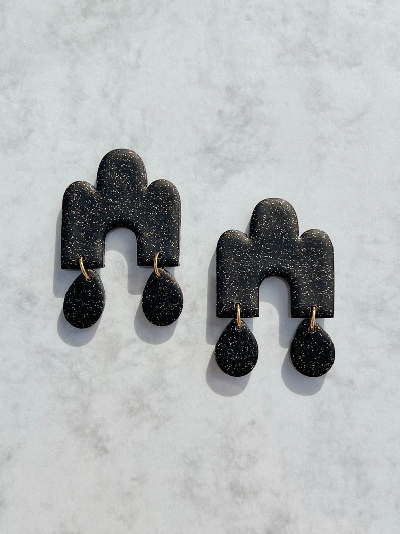 NEW Black glitter arch earrings image 1