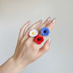 Wildflower 3 ring set. Polymer clay ring. Clay jewelry. Daisy ring. iebis. Bridesmaid gift. Best friend gift. Mom gift. Summer jewelry. image 6