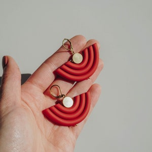 Terracotta u shape polymer clay statement earrings. Modern and minimal every day clay jewelry. Cute bohemian dangle / drop earrings. image 6