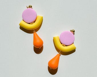 Funky dangle earrings / Polymer clay earrings / Colorful earrings / Playful earrings / Unique gift / Statement earrings / Quirky earrings