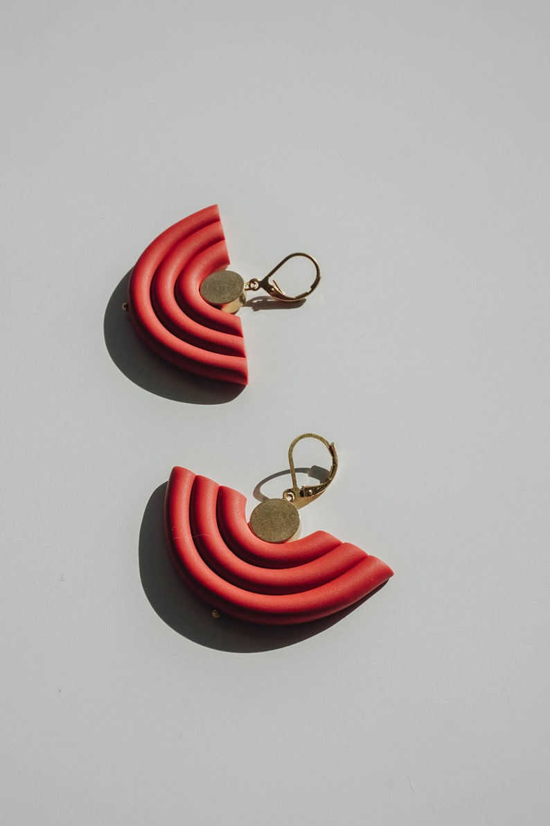 Terracotta u shape polymer clay statement earrings. Modern and minimal every day clay jewelry. Cute bohemian dangle / drop earrings. image 5