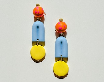 Funky dangle earrings / Polymer clay earrings / Colorful earrings / Playful earrings / Unique gift / Statement earrings / Quirky earrings