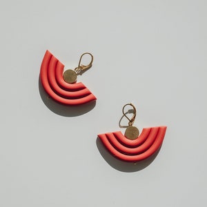 Terracotta u shape polymer clay statement earrings. Modern and minimal every day clay jewelry. Cute bohemian dangle / drop earrings. image 4