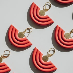 Terracotta u shape polymer clay statement earrings. Modern and minimal every day clay jewelry. Cute bohemian dangle / drop earrings. image 8