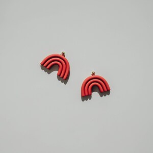 Terracotta arc shaped polymer clay stud earrings. Modern, minimal, funky abstract shape statement earrings image 6
