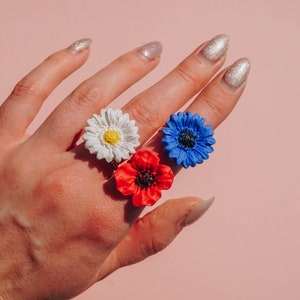Wildflower 3 ring set. Polymer clay ring. Clay jewelry. Daisy ring. iebis. Bridesmaid gift. Best friend gift. Mom gift. Summer jewelry. image 7