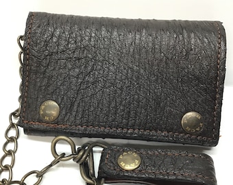 Biker wallet with chain, ostrich leather, Ostrich leather men's wallet, credit card holder, card holder, driving license holder Made in Italy