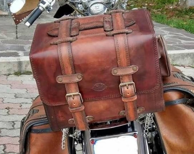 Featured listing image: Cod. TRIKE 004 / Mod. TEXAS 36 Liters Travel bag in 4/5 mm leather for the rear luggage rack of your Custom is Vespa Made in Italy