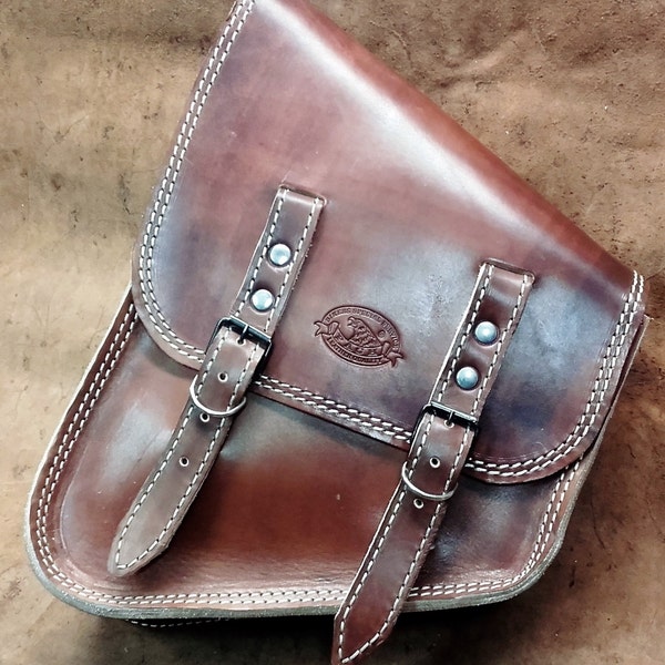 Harley Custom Motorcycle Side SOFTAIL Bag, "Mod. Choppers 002" Leather 4 mm. vegetable tanned natural Toro antique Made in Italy