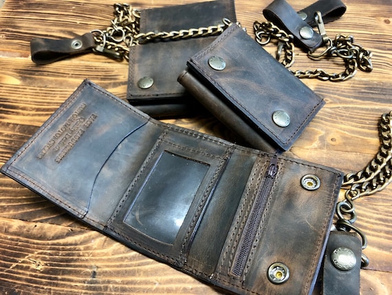 Biker Wallet With Chain Baby Model in Vintage Brown and