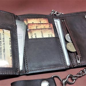 Cartera Biker de piel, Cartera Biker con cadena, MARRÓN ANTIGUO, tarjetas de crédito, tarjetas, porta licencia - Desde 1987 - Hecho en Italia -