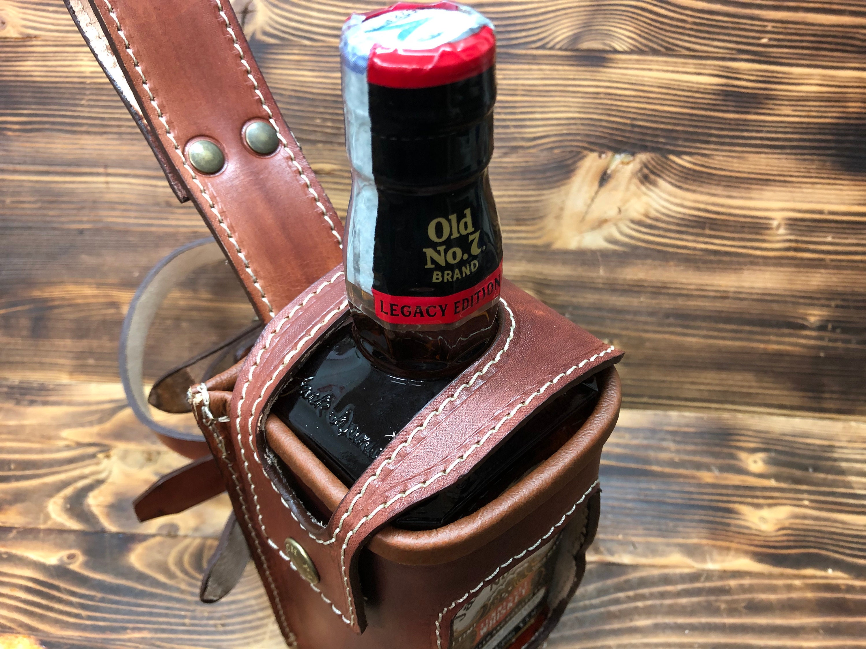 Leather Bottle Holder for Jack Daniel's, Antique Brown and Black, Handmade  Made in Italy -  Israel