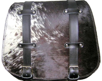 Cod. MONO 136D / Mod. MACULATA SOFATIL - 4 mm leather bag with long lid with double spotted leather and steel back part Made in Italy