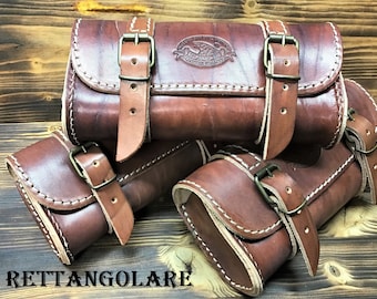 Tool holder barrel, tool roller, custom motorcycle roller Round and Rectangular ANTIQUE BROWN leather thickness 3.5 mm Hand dyed Made in Italy